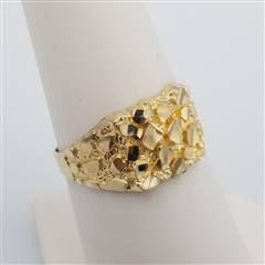 10K Solid Yellow Gold Sparkling Diamond-Cut Gold Nugget Style Ring Size 8